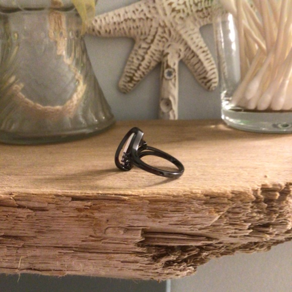 Black Rhodium Plated Created Fire Opal with cubic zirconia sz 8 - Picture 8 of 9